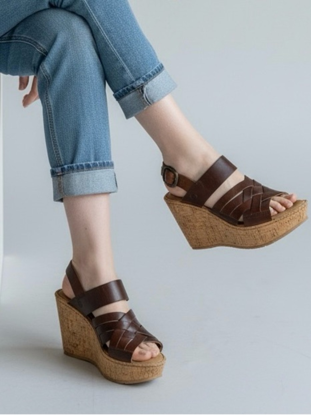 Born Surya Women Brown Leather Woven Slingback Sandals Size 7